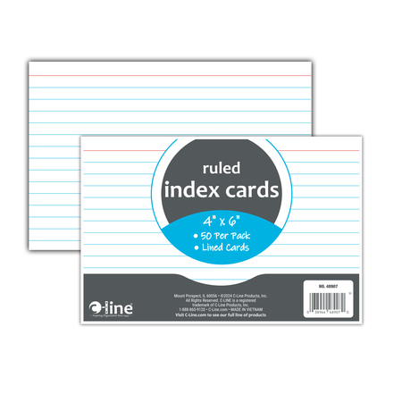 C-LINE PRODUCTS 4in X 6in Index Cards, White, Ruled, 50PK 48907